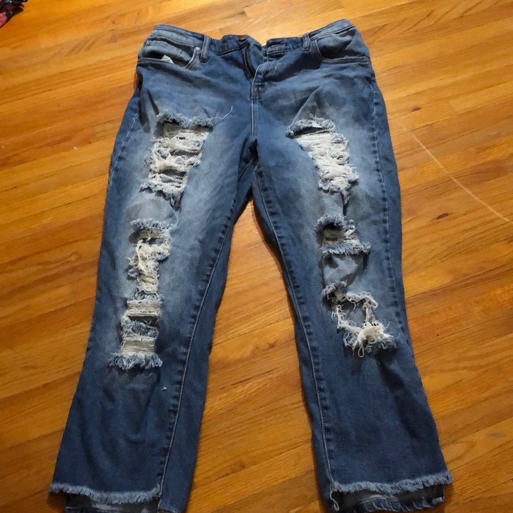 Ripped blue mom jeans